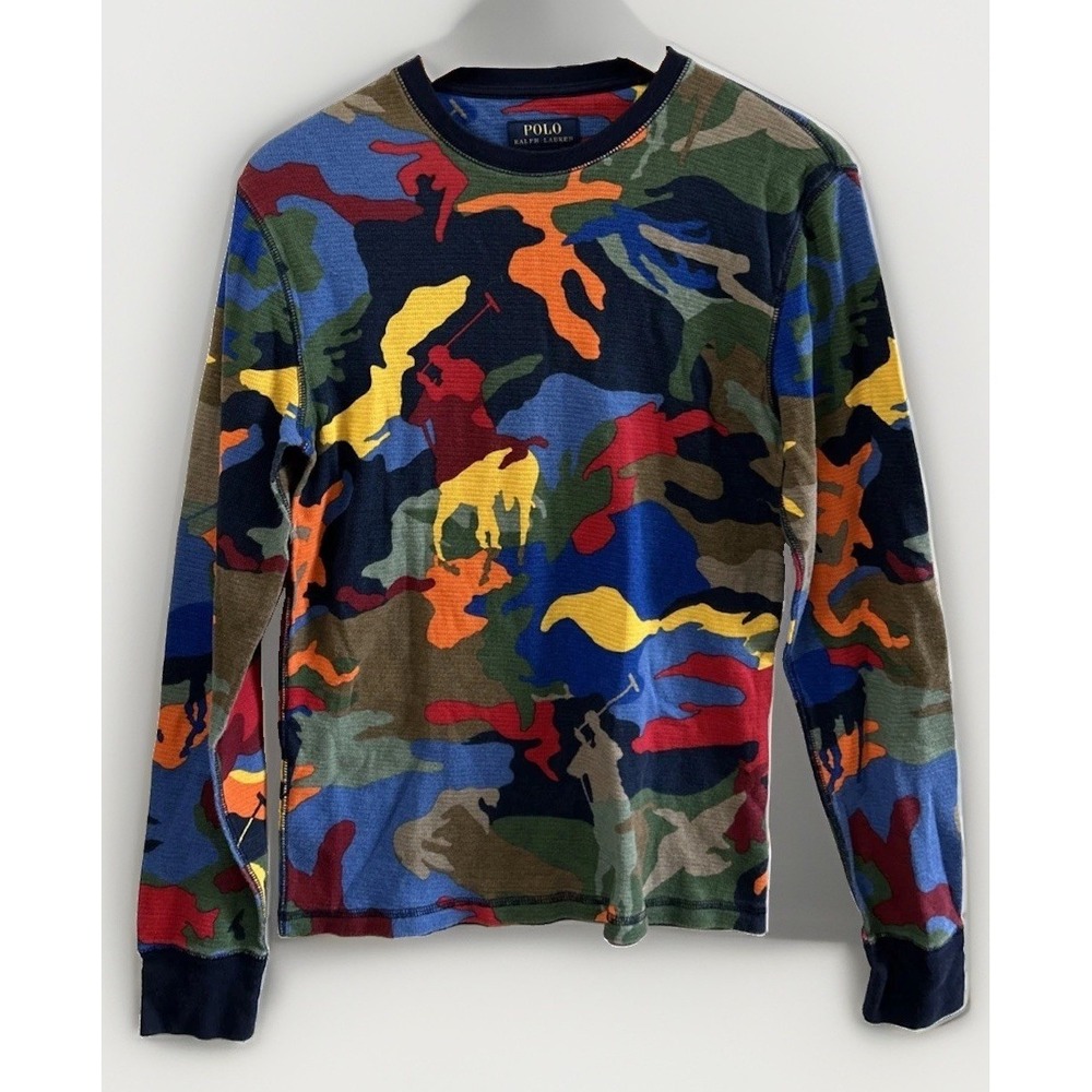 Polo Ralph Lauren Thermal Shirt Mens Small Camo Pony Waffle Knit Pajama Sleep
